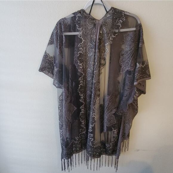 Gorgeous floral burnout fringe‎ kimono coverup plus 2X new - Picture 4 of 14